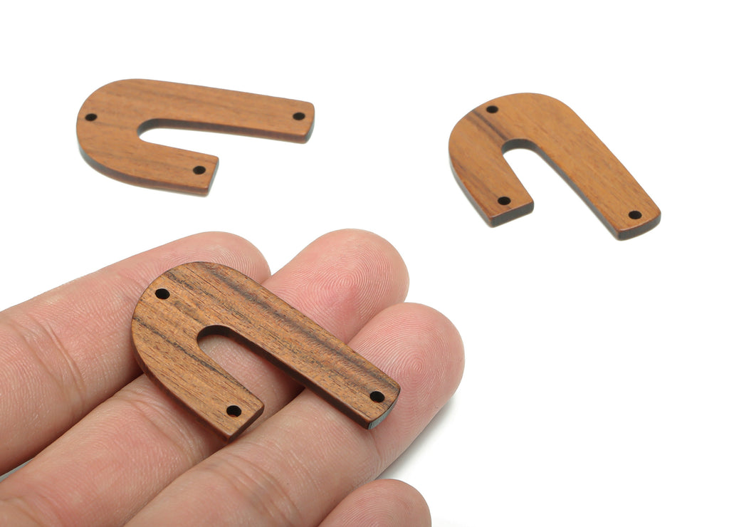 Walnut Wood U Earring Connectors - Walnut Wood Geometric Charms and Pendant - 3 Holes - Jewelry Supplies - 38.89x25.44mx2.44mm - BB1226 - DOMEDBAZAAR