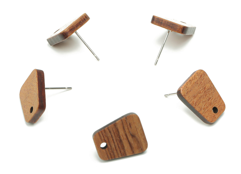 Walnut Wood Trapezoid Earring Stud - Walnut Wood Trapezoid Post - 316 Surgical Stainless Steel - Jewelry Supplies - 14.1x11.8x2.5mm - BB1239 - DOMEDBAZAAR
