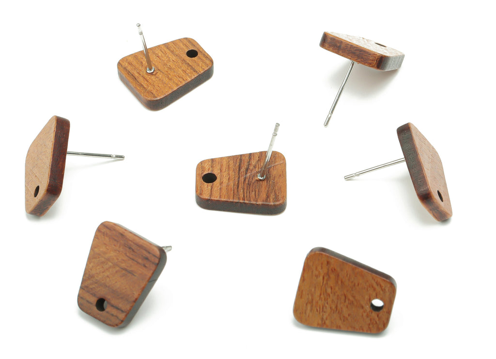 Walnut Wood Trapezoid Earring Stud - Walnut Wood Trapezoid Post - 316 Surgical Stainless Steel - Jewelry Supplies - 14.1x11.8x2.5mm - BB1239 - DOMEDBAZAAR