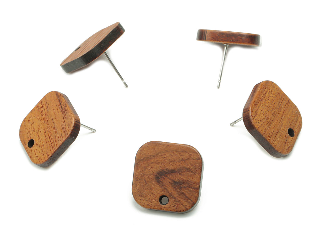 Walnut Wood Square Earring Stud - Walnut Wood Square Post - 316 Surgical Stainless Steel - Jewelry Supplies - 16.16x16.16x2.81mm - BB1234 - DOMEDBAZAAR