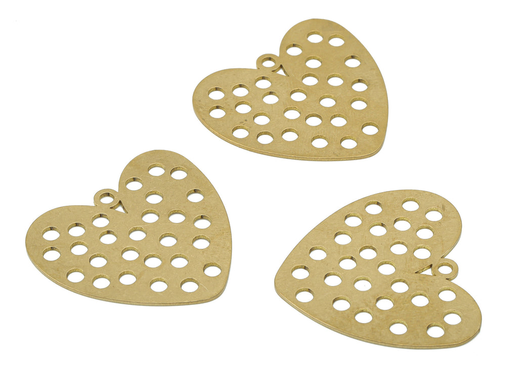 Brass Bubble Heart Earring Charms - Raw Brass Bubble Heart Pendant - DIY Jewelry Making Supplies - 28.32x29.83x0.65mm - PPA3558 - DOMEDBAZAAR