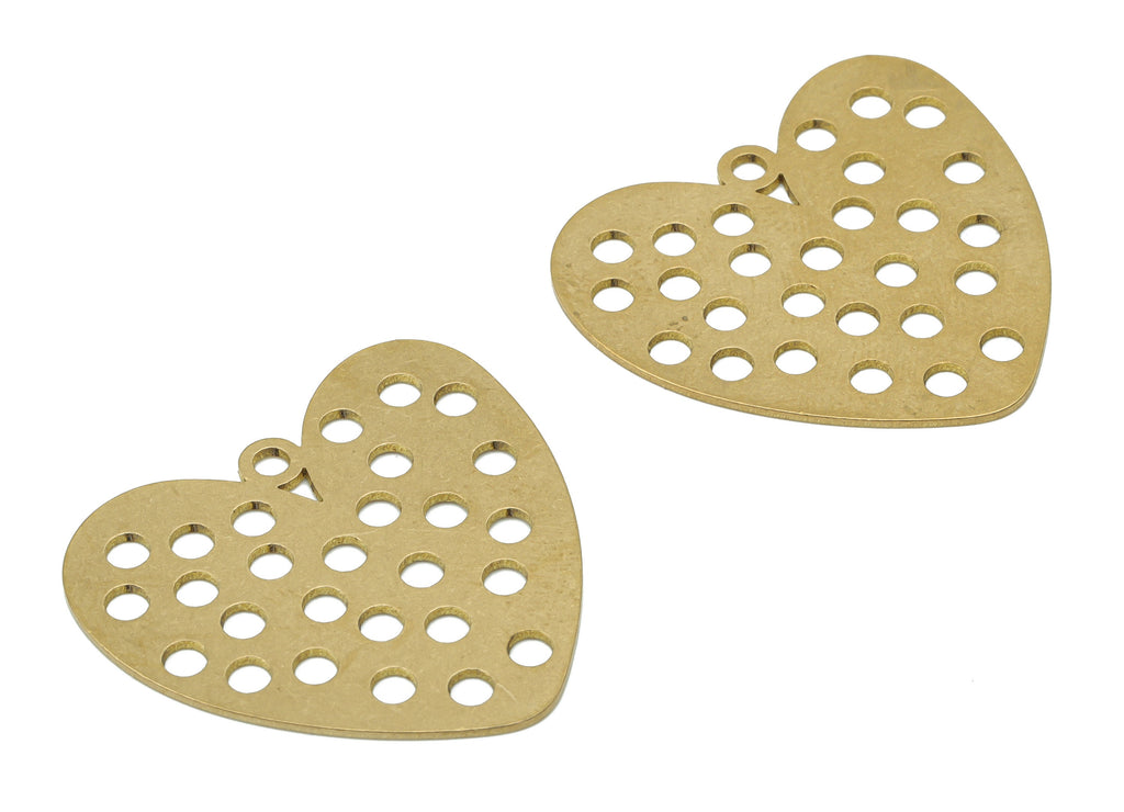 Brass Bubble Heart Earring Charms - Raw Brass Bubble Heart Pendant - DIY Jewelry Making Supplies - 28.32x29.83x0.65mm - PPA3558 - DOMEDBAZAAR