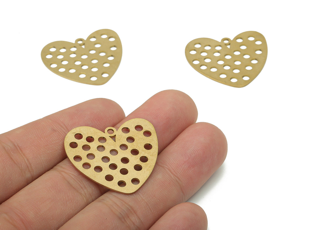 Brass Bubble Heart Earring Charms - Raw Brass Bubble Heart Pendant - DIY Jewelry Making Supplies - 28.32x29.83x0.65mm - PPA3558 - DOMEDBAZAAR