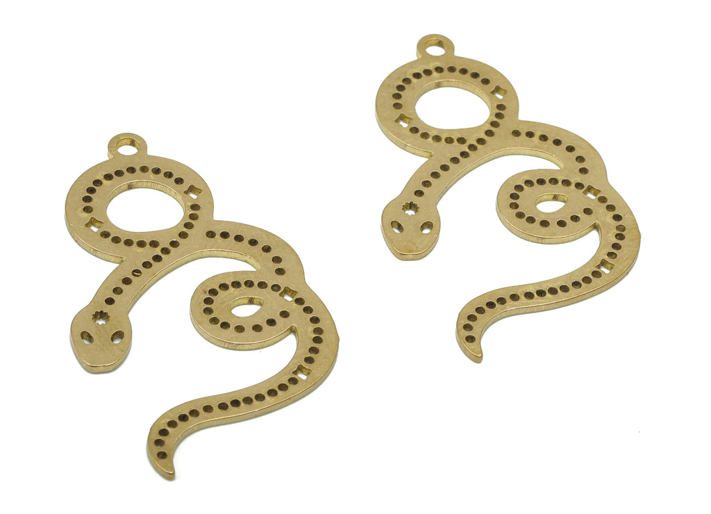 Brass Bubble Snake Earring Charms - Raw Brass Snake Pendant - DIY Jewelry Making Supplies - 38.94x23.39x0.84mm - PPA3655 - DOMEDBAZAAR