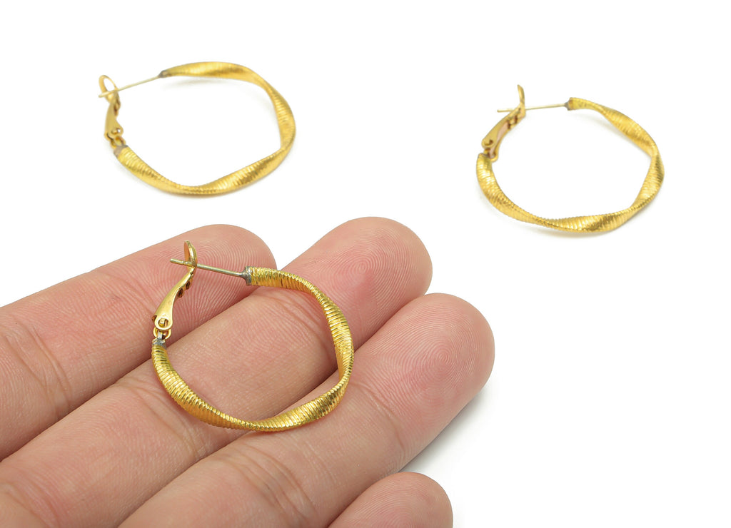 Brass Snake Chain Hoop Leverback - Raw Brass Texture Round Ear Hoop - 316 Surgical Stainless Steel Stud - 34.27x30.97x2.71mm - PP5203-30 - DOMEDBAZAAR