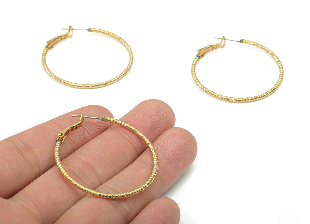 Brass Spiral Round Hoop Clasp - Raw Brass Circle Leverback Ear Hoop - 316 Surgical Stainless Steel Stud - 41.8x40.4x1.93mm - PP5208-40 - DOMEDBAZAAR