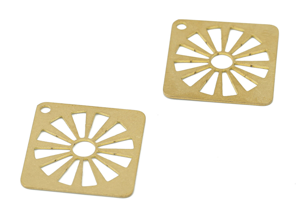 Brass Diamond Sun Earring Charms - Raw Brass Sun Square Pendant - Laser Cut Charm - DIY Jewelry Making Supplies - 29.75x29.8x0.6mm - PPA3460 - DOMEDBAZAAR
