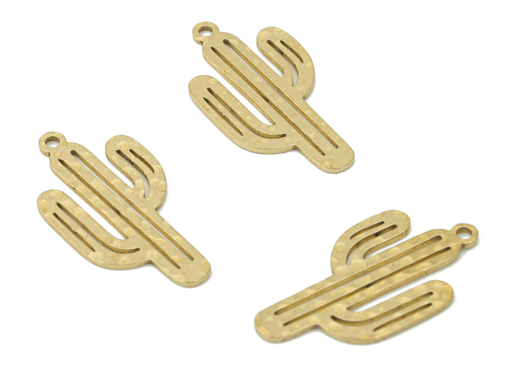 Brass Hammered Cactus Earring Charms - Raw Brass Cactus Pendant - Earring Charms For Jewelry Making - 24.93x13.29x0.75mm - PP4772A - DOMEDBAZAAR