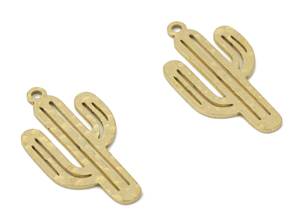 Brass Hammered Cactus Earring Charms - Raw Brass Cactus Pendant - Earring Charms For Jewelry Making - 24.93x13.29x0.75mm - PP4772A - DOMEDBAZAAR
