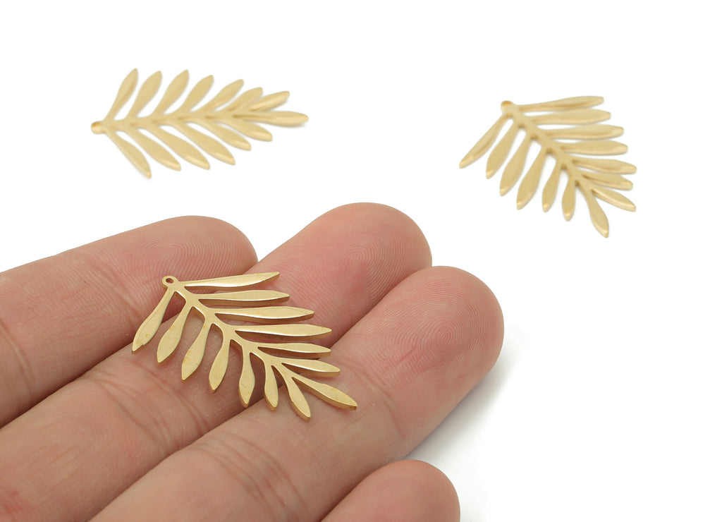 Brass Needle Leaved Leaves Earring Charms - Raw Brass Leaf Pendant - Earring Charms For Jewelry Making - 31.1x24.78x1.12mm - PP5212 - DOMEDBAZAAR