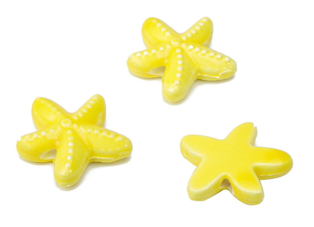Glazed Ceramic Starfish Beads - Yellow Carved Beads - Handmade Beads - Bracelet Beads - Connectors Beads - 17.8x17.8x5.84mm - NS1446F - DOMEDBAZAAR