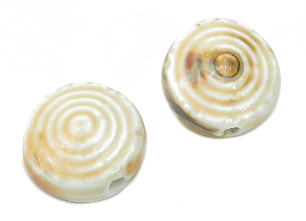 Glazed Ceramic Disc Round Beads - Carved Round Beads - Handmade Beads - Bracelet Beads - Connectors Beads - 22.38x22.38x14.82mm - NS1798 - DOMEDBAZAAR