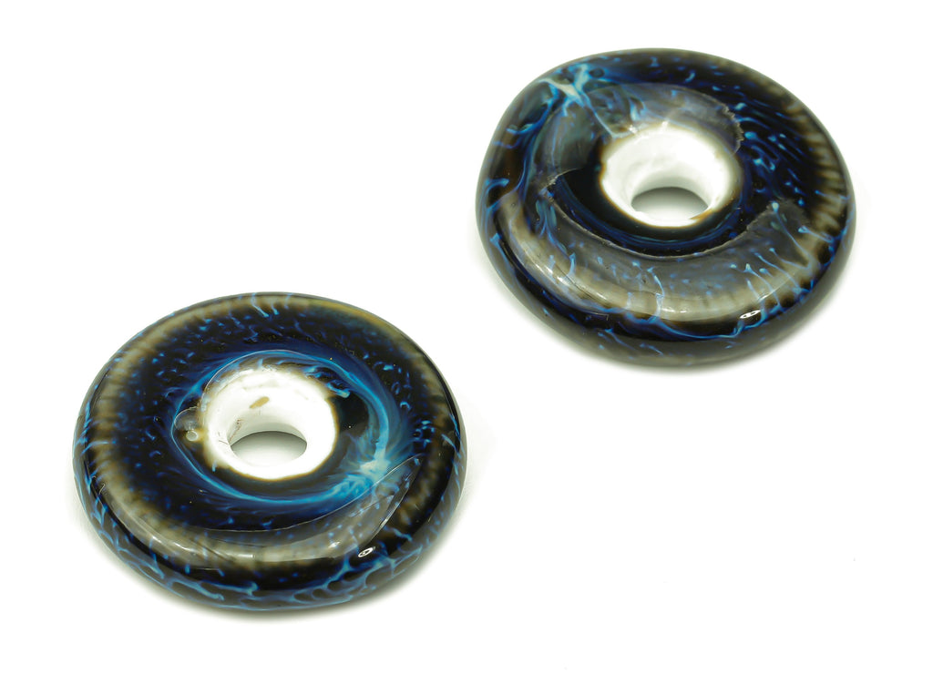 Glazed Ceramic Donate Beads - Carved Circle Beads - Handmade Beads - Bracelet Making Beads - Connectors Beads - 20.26x20.26x5.97mm - NS1795 - DOMEDBAZAAR