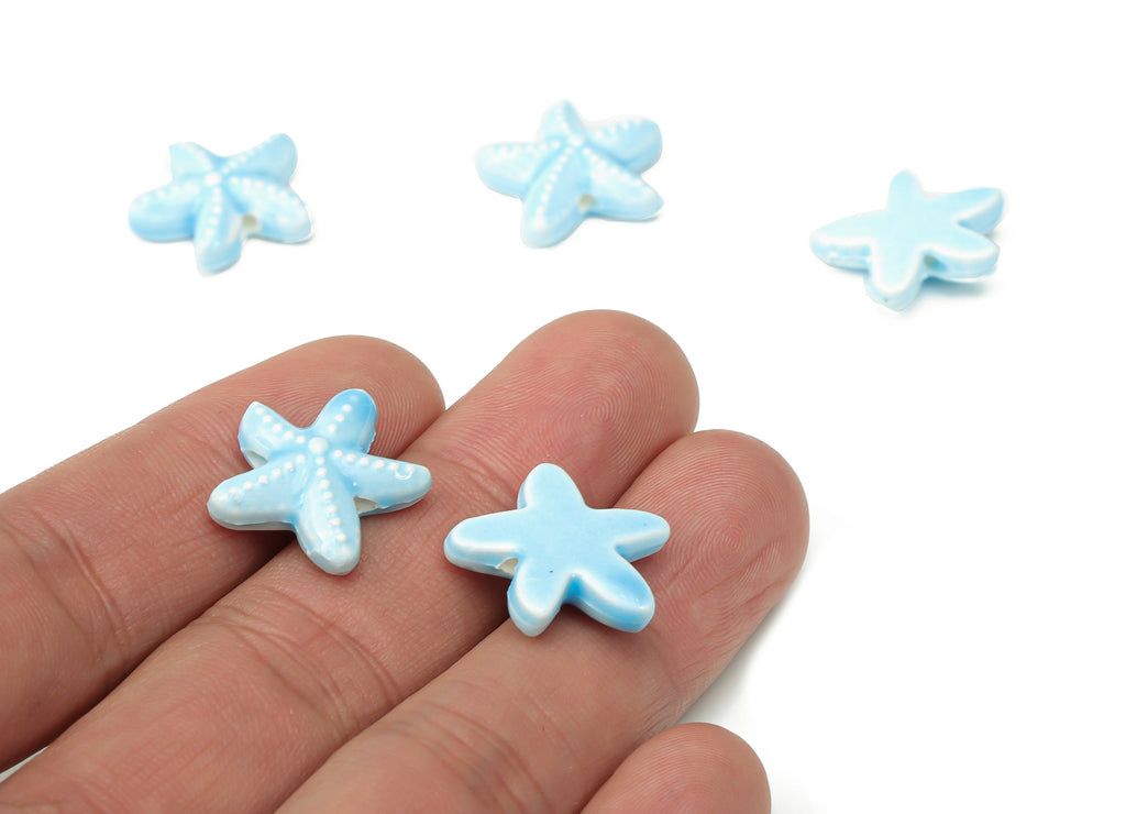 Glazed Ceramic Starfish Beads - Blue Carved Starfish Beads - Handmade Beads - Bracelet Beads - Connectors Beads - 17.8x17.8x5.84mm - NS1446G - DOMEDBAZAAR