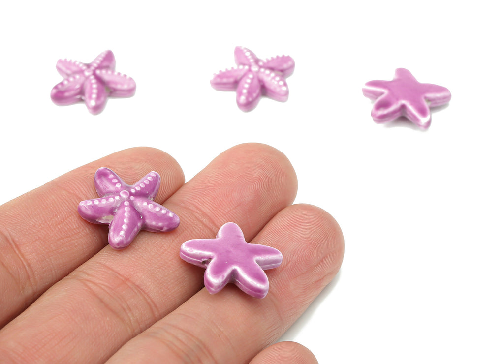 Glazed Ceramic Starfish Beads - Purple Carved Starfish Beads - Handmade Connectors Beads - Bracelet Making Beads - 17.8x17.8x5.8mm- NS1446H - DOMEDBAZAAR