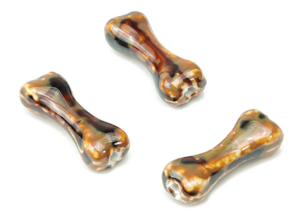 Glazed Ceramic Dog Bone Beads - Carved Bone Beads - Handmade Beads - Bracelet Making Beads - Connectors Beads - 33.48x13.57x9.96mm - NS1816 - DOMEDBAZAAR