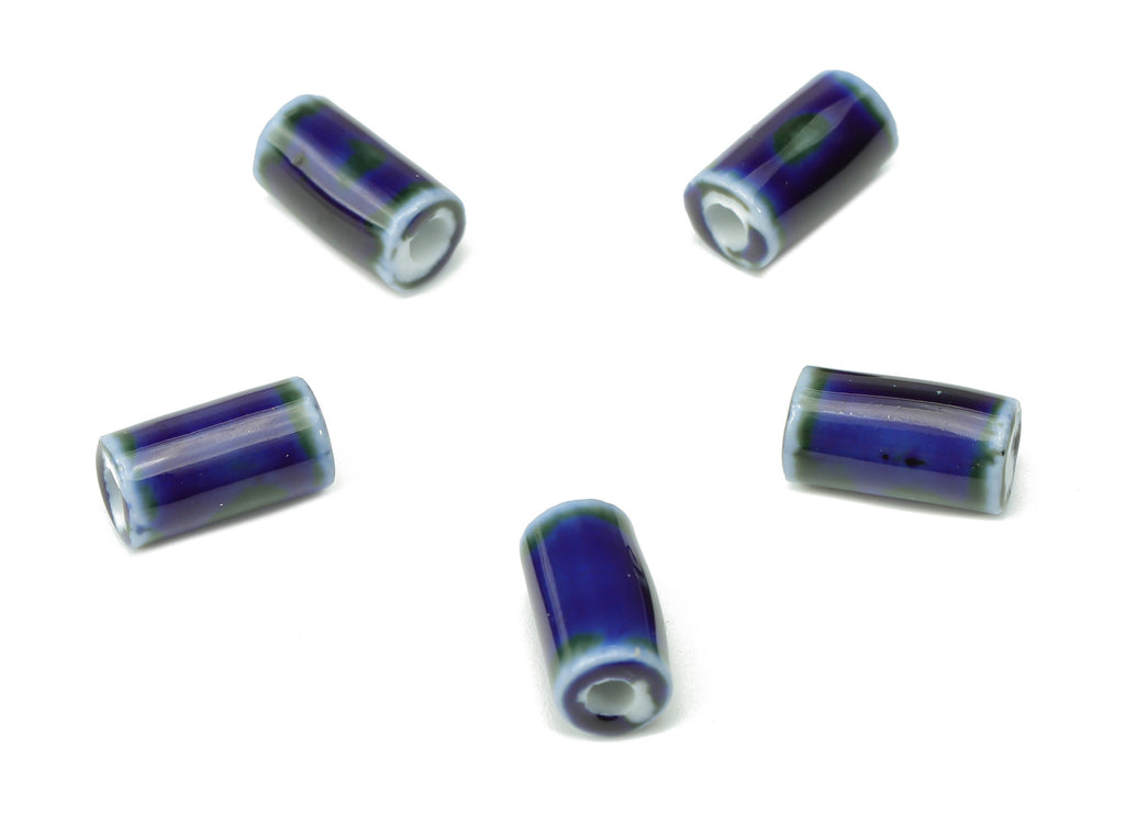 Glazed Ceramic Cylinder Beads - Carved Cylinder Beads - Handmade Beads - Bracelet Making Beads - Connectors Beads - 10.28x5.4x5.4mm - NS1781 - DOMEDBAZAAR