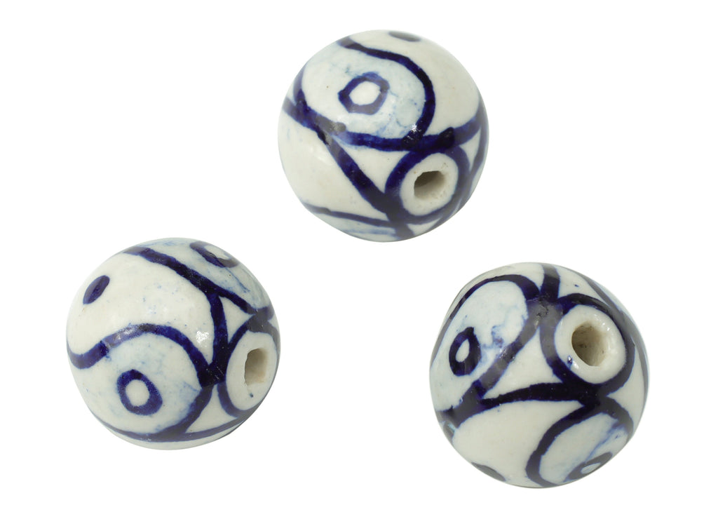 Glazed Ceramic Ball Beads - Carved Ball Beads - Handmade Beads - Bracelet Making Beads - Connectors Beads - 11.63x12x12mm - NS1838C - DOMEDBAZAAR