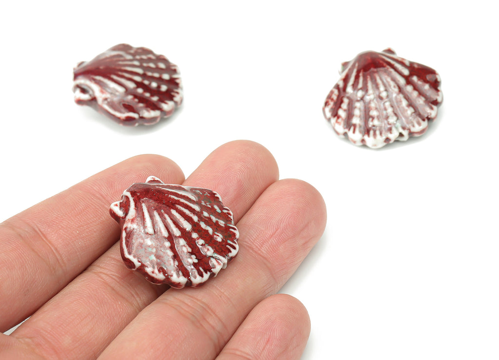 Glazed Ceramic Shell Beads - Carved Shell Beads - Handmade Beads - Bracelet Beads - Connectors Beads - 27.36x29.12x11.11mm - NS1822 - DOMEDBAZAAR