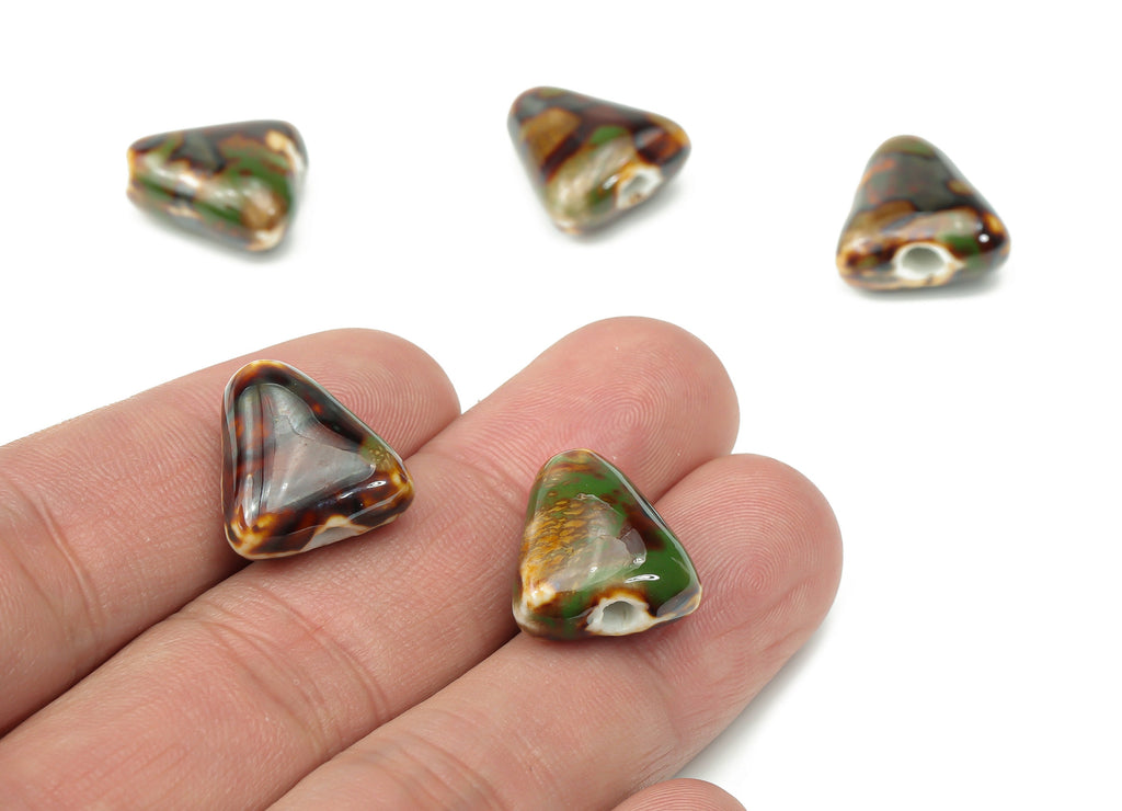 Glazed Ceramic Triangle Beads - Carved Triangle Beads - Handmade Beads - Bracelet Beads - Connectors Beads - 16.2x15.15x8.35mm - NS1812 - DOMEDBAZAAR