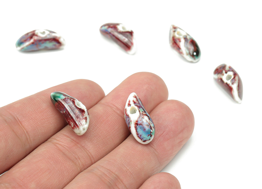 Glazed Ceramic Tooth Beads - Carved Irregular Beads - Handmade Beads - Bracelet Beads - Connectors Beads - 20.98x7.78x7.78mm - NS1796 - DOMEDBAZAAR