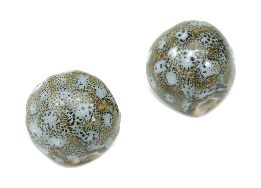Glazed Ceramic Ball Beads - Carved Ball Beads - Handmade Beads - Bracelet Beads - Connectors Beads - 15.12x15.12x15.45mm - NS1780 - DOMEDBAZAAR
