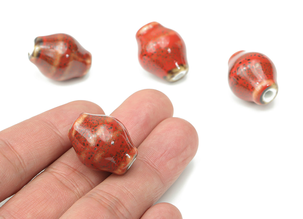 Glazed Ceramic Vase Beads - Carved Vase Beads - Handmade Beads - Bracelet Making Beads - Connectors Beads - 23x18.16x18.16mm - NS1804 - DOMEDBAZAAR