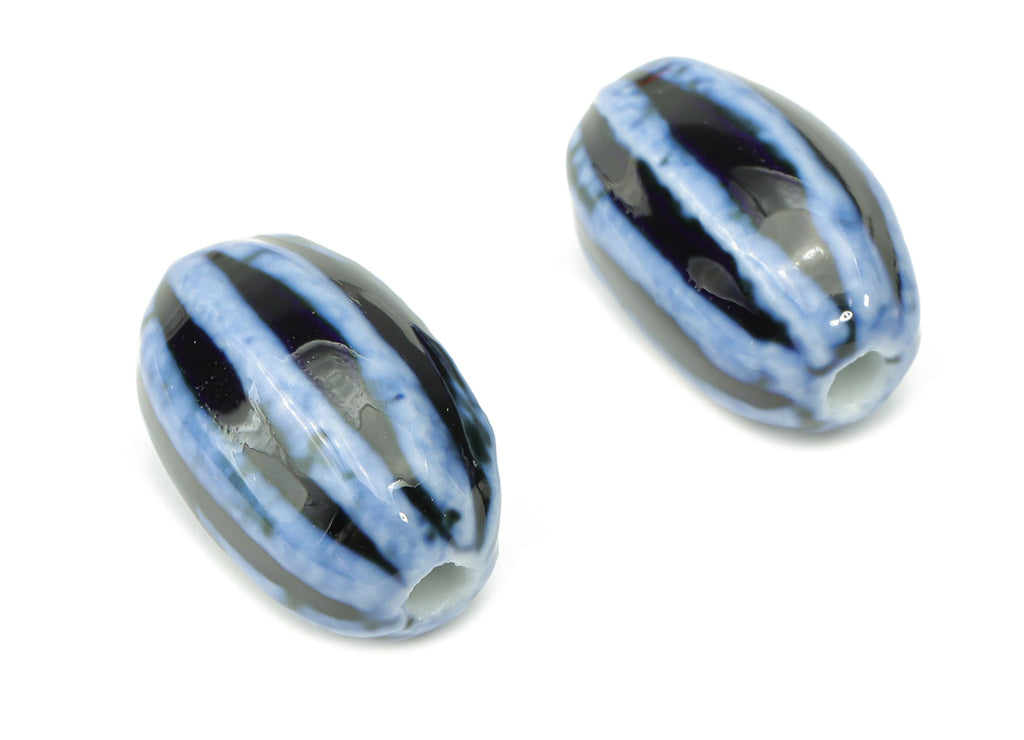Glazed Ceramic Long Oval Beads - Carved Oval Beads - Handmade Beads - Bracelet Making Beads - Connectors Beads - 20.28x12.86x12.9mm - NS1793 - DOMEDBAZAAR