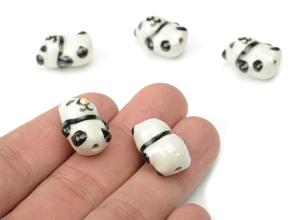 Glazed Ceramic Panda Beads - Carved Panda Beads - Handmade Beads - Bracelet Making Beads - Connectors Beads - 19.5x15.47x11.7mm - NS1834 - DOMEDBAZAAR