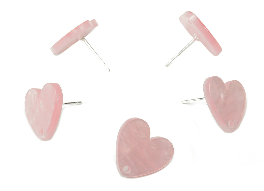 Acrylic Heart Earring Stud – Pink Acrylic Heart Earring Post - Silver Plated Cupronickel Stud - Jewelry Making - 15.57x14.5x2.31mm - AC2486A - DOMEDBAZAAR