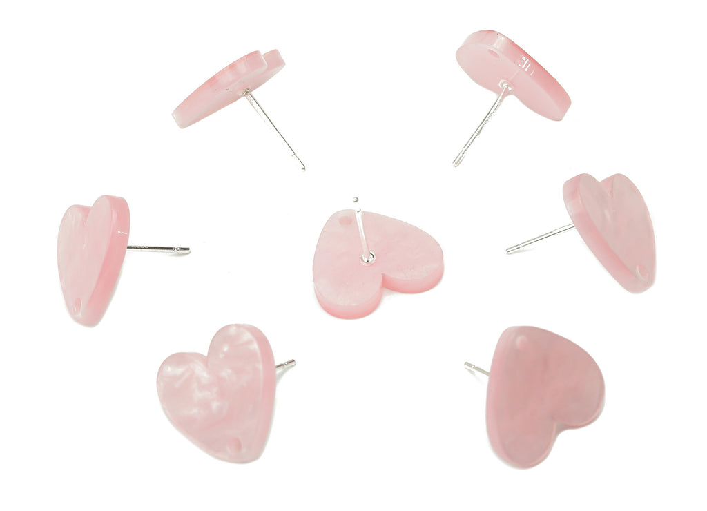 Acrylic Heart Earring Stud – Pink Acrylic Heart Earring Post - Silver Plated Cupronickel Stud - Jewelry Making - 15.57x14.5x2.31mm - AC2486A - DOMEDBAZAAR
