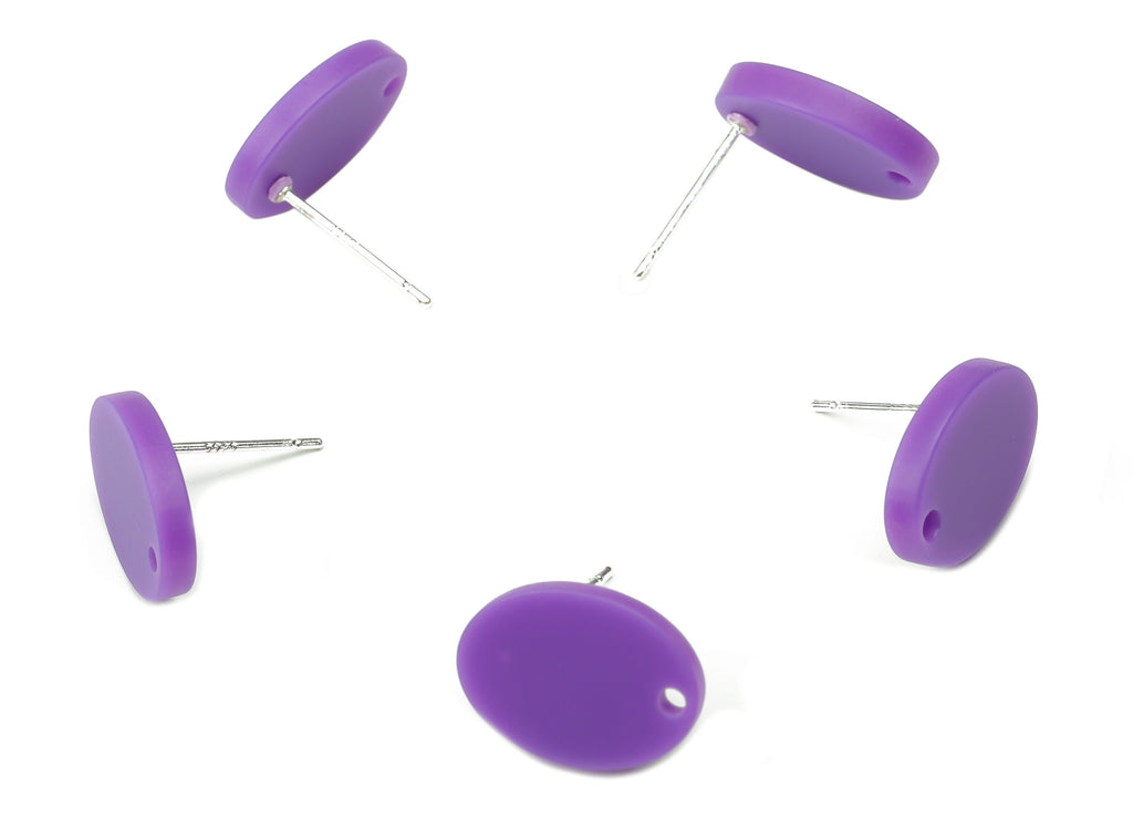 Acrylic Oval Earring Stud – Purple Matte Acrylic Oval Post - Silver Plated Cupronickel Stud - Jewelry Supplies - 14.63x10.9x2.26mm - AC2488B - DOMEDBAZAAR