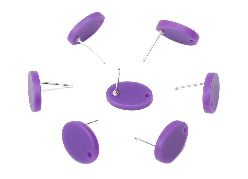 Acrylic Oval Earring Stud – Purple Matte Acrylic Oval Post - Silver Plated Cupronickel Stud - Jewelry Supplies - 14.63x10.9x2.26mm - AC2488B - DOMEDBAZAAR