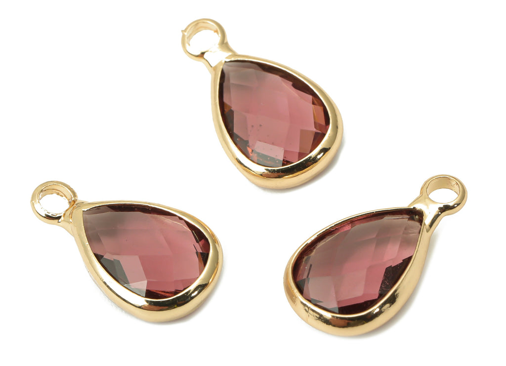 Glass Drop Earring Charms - Brass Teardrop Frame Pendant - Gold Tone Plated Brass - Faceted Glass - Jewelry Making - 13.7x7.4x3.5mm- GS1121F - DOMEDBAZAAR