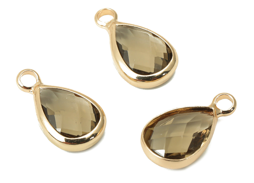 Glass Drop Earring Charms - Brass Teardrop Frame Pendant - Gold Tone Plated Brass - Faceted Glass - Jewelry Making - 13.7x7.4x3.5mm- GS1121G - DOMEDBAZAAR