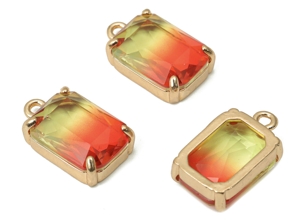 Glass Square Earring Charms with Loop - Brass Frame Square Pendant - Gold Tone Plated Brass – Faceted Glass - 16.83x10.07x5.55mm – GS1129D - DOMEDBAZAAR