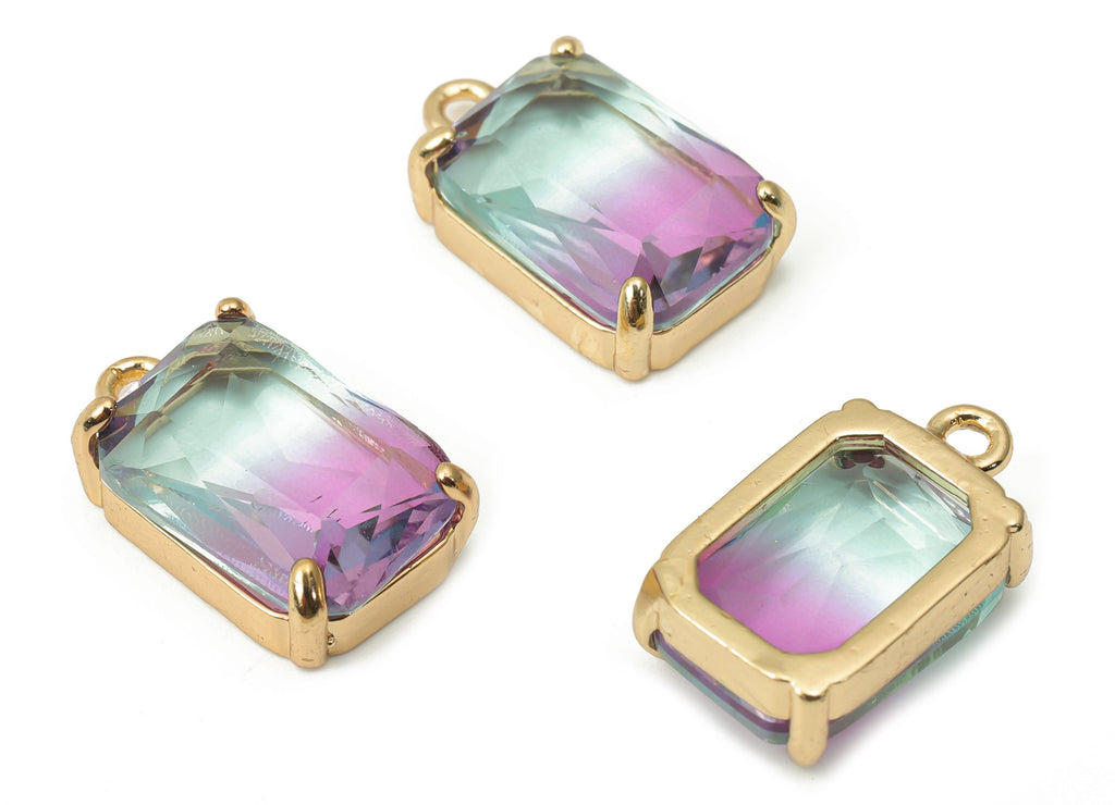 Glass Square Earring Charms with Loop - Brass Frame Square Pendant - Gold Tone Plated Brass – Faceted Glass - 16.8x10.25x5.66mm – GS1129G - DOMEDBAZAAR
