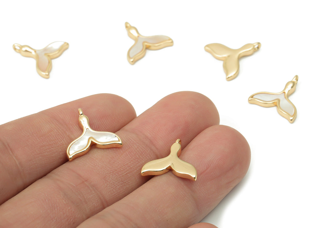 Brass Fish Tail Earring Charms - Shell Fish Tail Pendant - 18K Real Gold Plated Brass - Jewelry Making Supplies - 14.62x14.7x2.1mm - RGP4393 - DOMEDBAZAAR