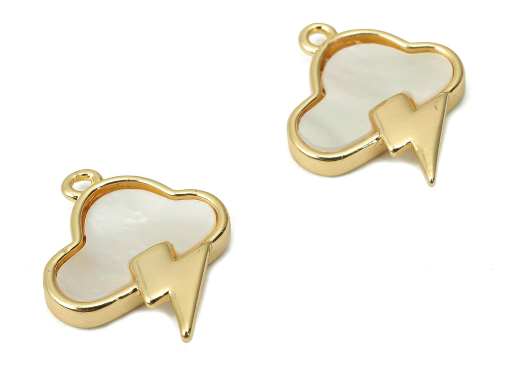 Brass Cloud Earring Charms - Shell Lightning Pendant - 18K Real Gold Plated Brass - Jewelry Making Supplies - 13.34x11.06x1.71mm - RGP4376 - DOMEDBAZAAR