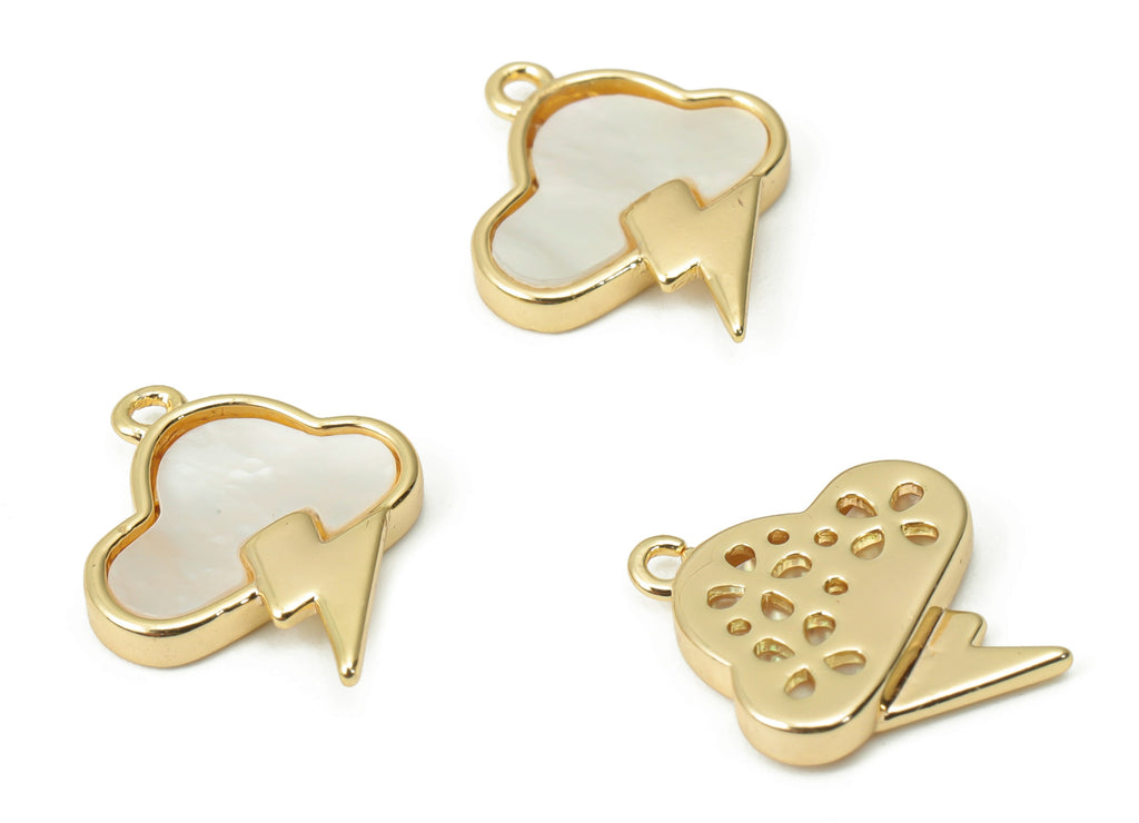 Brass Cloud Earring Charms - Shell Lightning Pendant - 18K Real Gold Plated Brass - Jewelry Making Supplies - 13.34x11.06x1.71mm - RGP4376 - DOMEDBAZAAR