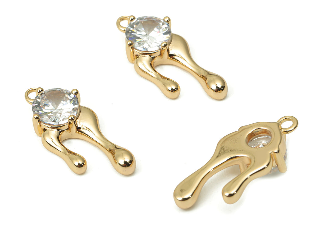 Brass Melting U Charms with Zircon - Gold U Irregular Pendant - 18K Real Gold Plated Brass - Jewelry Supplies - 19.5x8.33x4.36mm - RGP4404 - DOMEDBAZAAR