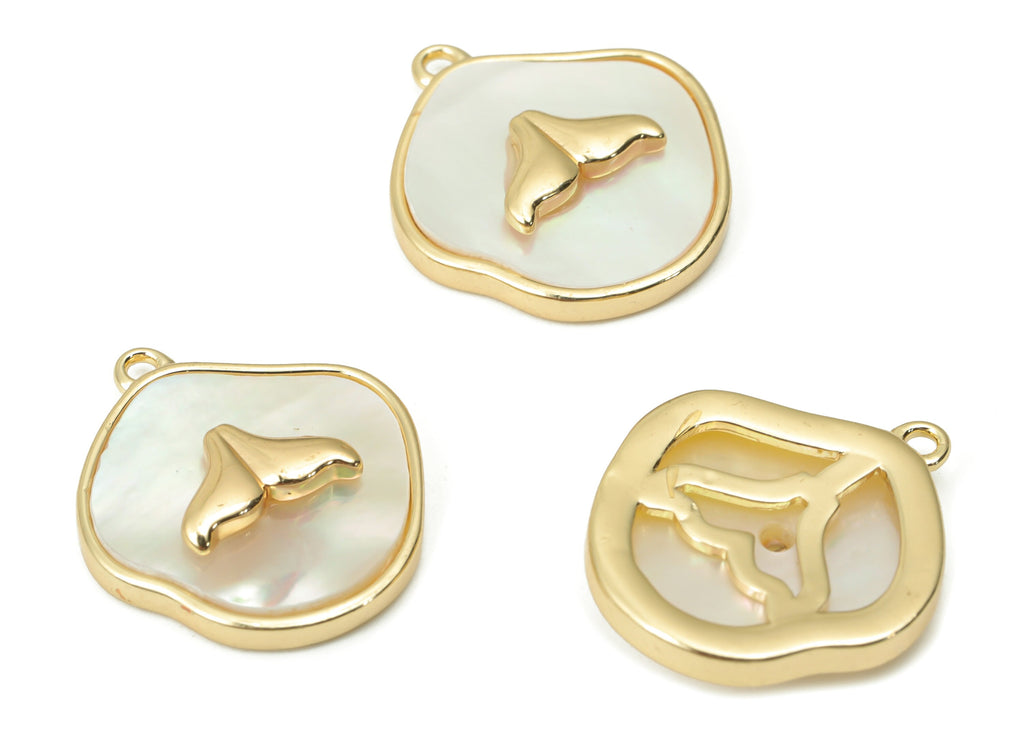 Brass Fish Tail Earring Charms - Shell Fish Tail Pendant - 18K Real Gold Plated Brass - Jewelry Making Supplies - 16.73x14.6x3.3mm - RGP4389 - DOMEDBAZAAR