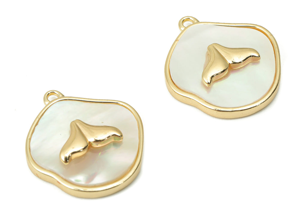 Brass Fish Tail Earring Charms - Shell Fish Tail Pendant - 18K Real Gold Plated Brass - Jewelry Making Supplies - 16.73x14.6x3.3mm - RGP4389 - DOMEDBAZAAR