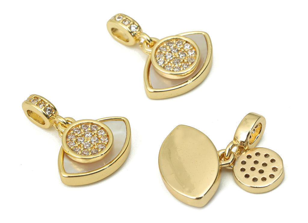 Brass Marquise Oval Charms with Zincons - Shell Eye Round Pendant - 18K Real Gold Plated - Jewelry Supplies - 17.58x12.15x2.1mm - RGP4396 - DOMEDBAZAAR