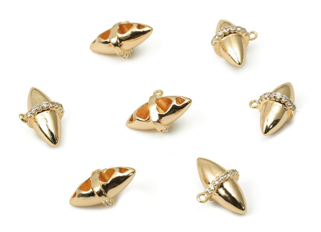 Brass Cone Heart Earring Charms with Zircons - Gold Cone Pendant - 18K Real Gold Plated Brass - Jewelry Supplies - 12.31x8.56x6mm - RGP4402 - DOMEDBAZAAR