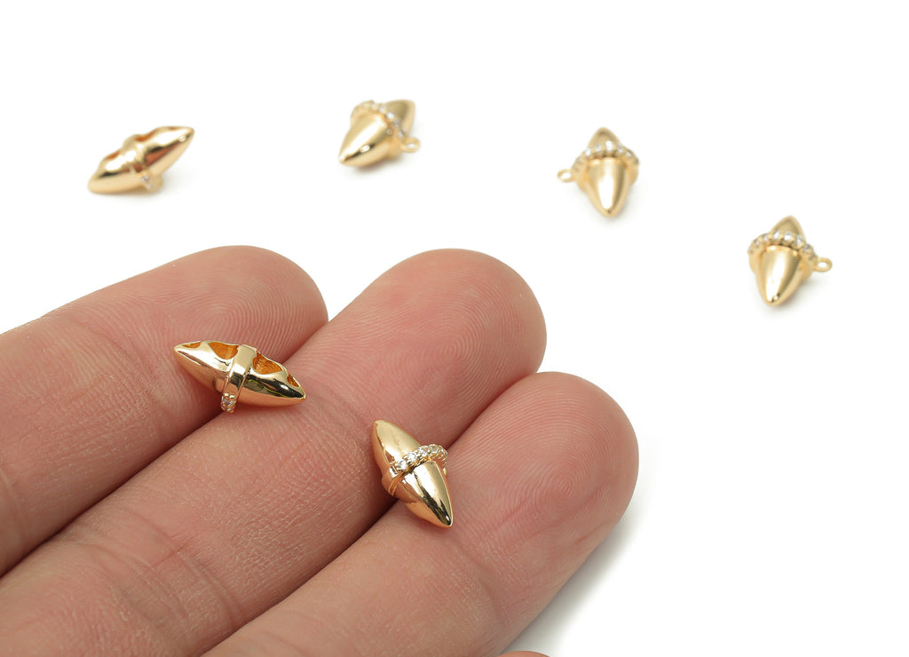 Brass Cone Heart Earring Charms with Zircons - Gold Cone Pendant - 18K Real Gold Plated Brass - Jewelry Supplies - 12.31x8.56x6mm - RGP4402 - DOMEDBAZAAR