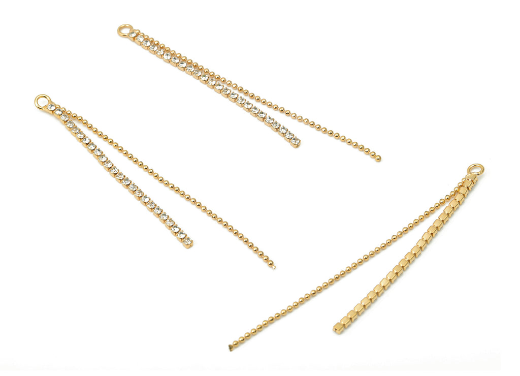 Brass Beads Tassel Earring Charm - Zircon Ball Chain Tassel Earrings – 18K Real Gold Plated Brass - 65.24x3.52x1.66mm - RGP4407 - DOMEDBAZAAR