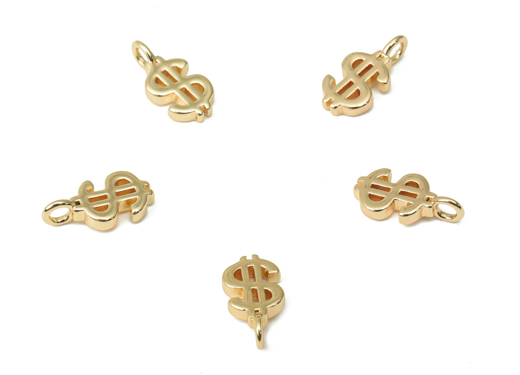 Brass Dollar Earring Charms - Gold Money Pendant - 18K Real Gold Plated Brass - Jewelry Making Supplies - 10.85x5.57x1.73mm - RGP4462 - DOMEDBAZAAR