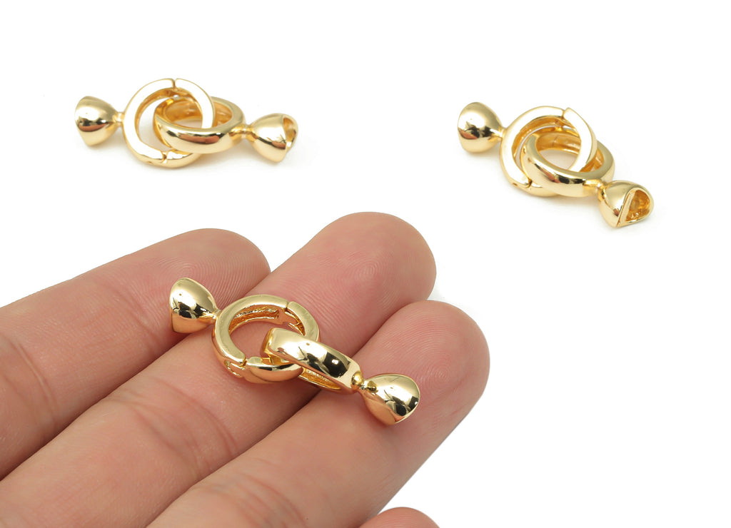 Brass Round Toggle Clasp – Gold Bracelet Hook Connector Clasp - 18K Real Gold Plated Brass – Jewelry Supplies - 20.78x6.9x6.8mm - RGP4486 - DOMEDBAZAAR