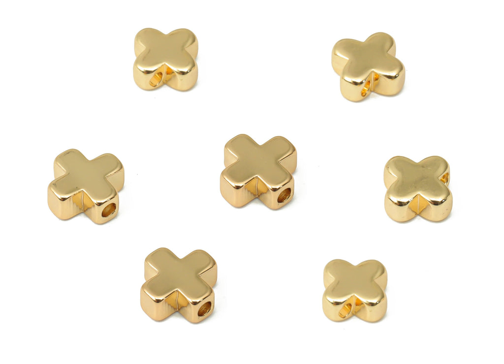 Gold Cross Beads – Brass Cross Spacer Beads – Bracelet Beads - 18K Real Gold Plated Brass - Jewelry Making - 5.16x5.16x2.5mm - RGP4466 - DOMEDBAZAAR